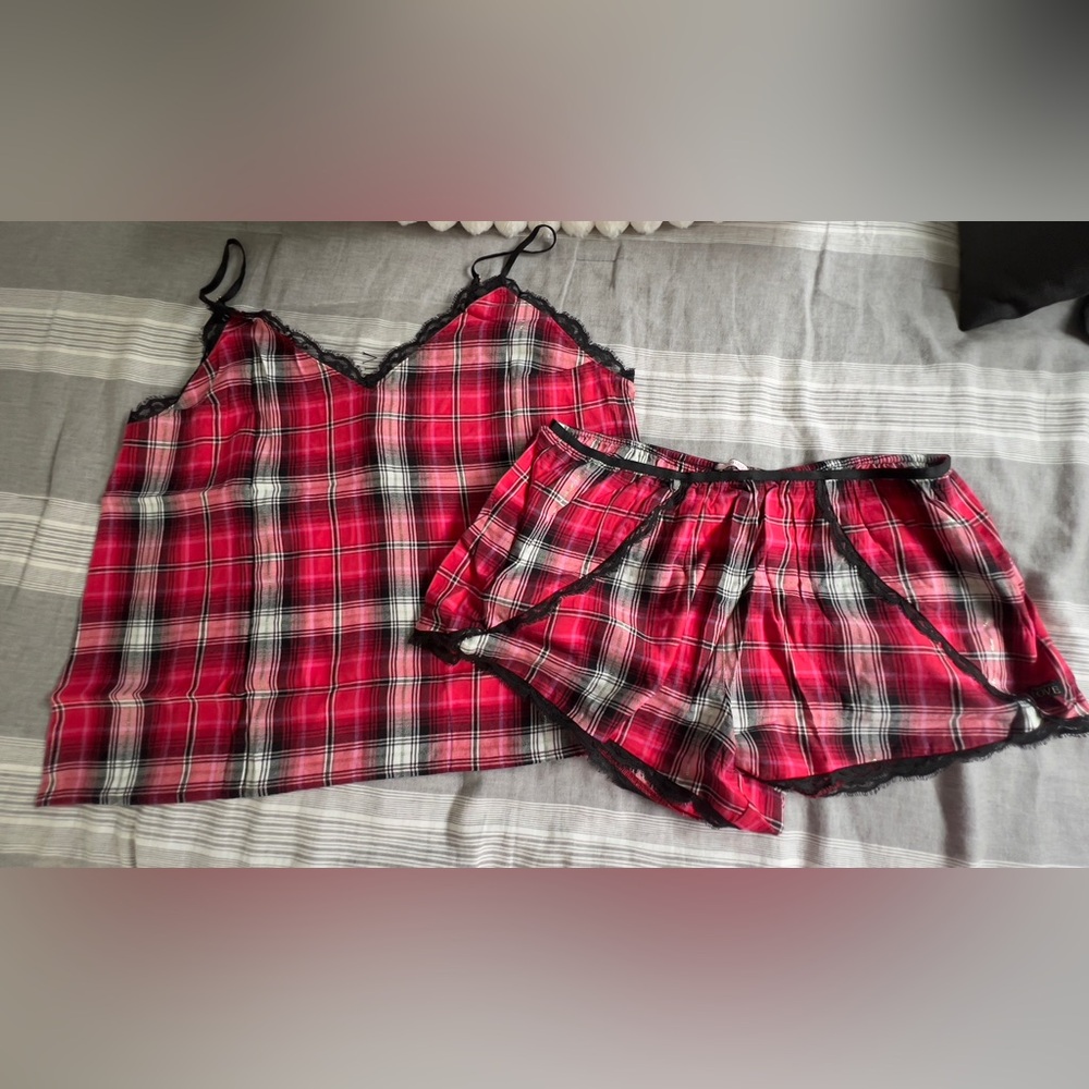 🖤Victoria's Secret Red Plaid Chemise  Holiday Pajama Set XL🖤